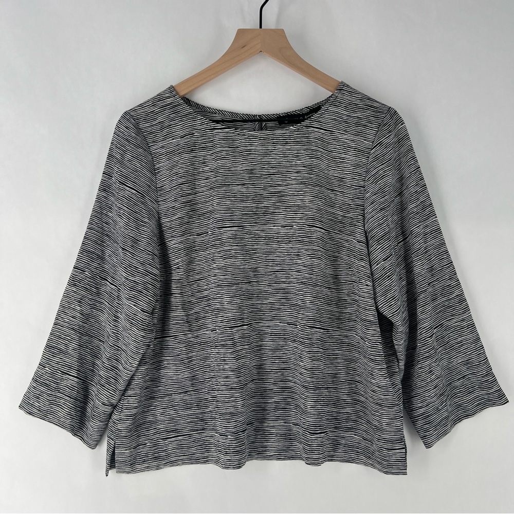 Jasmine & Juliana Black White Abstract Striped Top Crepe Chiffon Boxy Size L